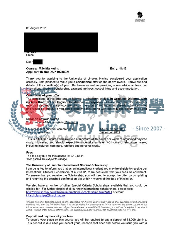 英國林肯大學市場營銷學碩士