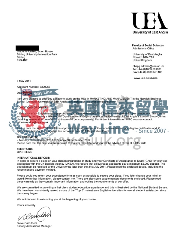 英國東英格利亞大學市場營銷和管理學碩士