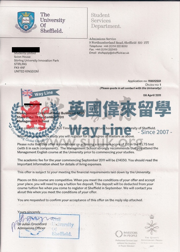 英國謝菲爾德大學管理(國際商務)學碩士