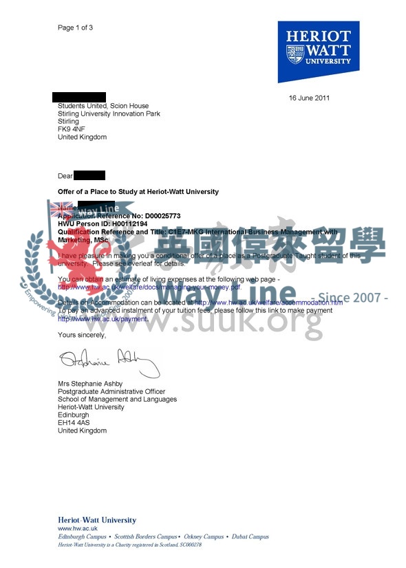 英國赫瑞瓦特大學國際商務管理和市場營銷學碩士