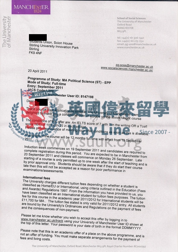 英國曼徹斯特大學政治科學學碩士