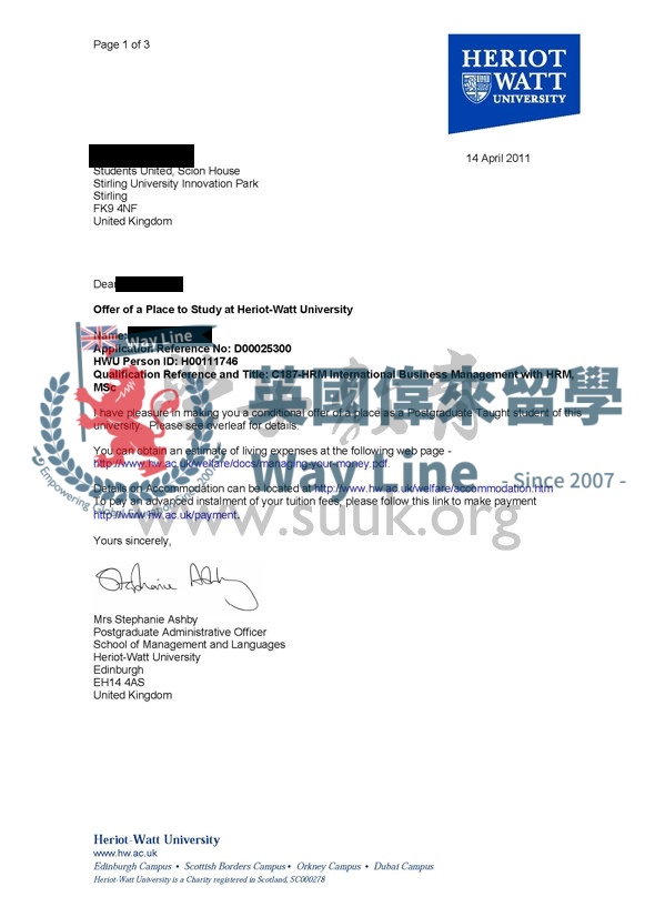 英國赫瑞瓦特大學國際商務管理和人力資源管理學碩士