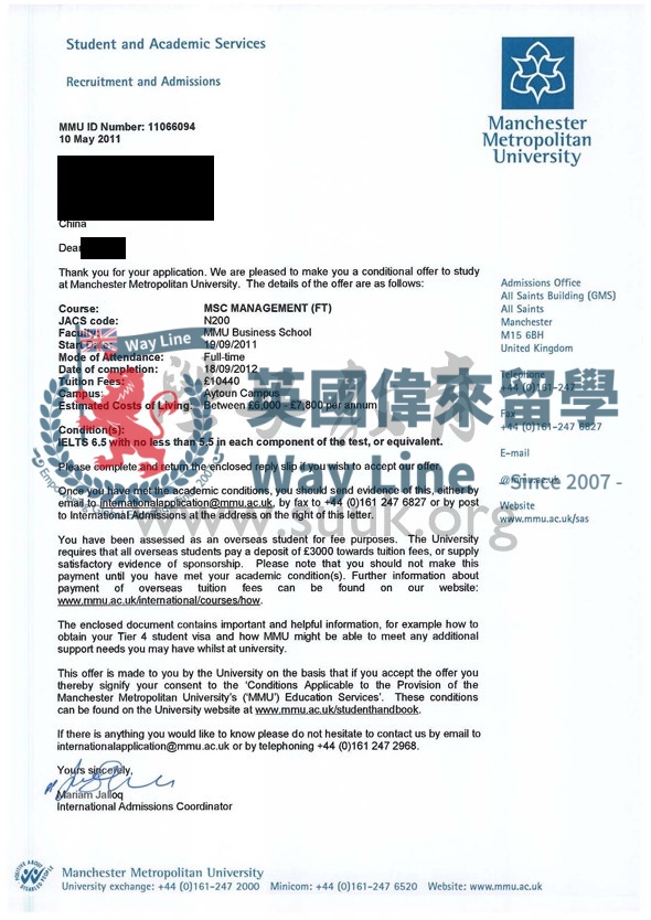 英國曼徹斯特城市大學管理學碩士