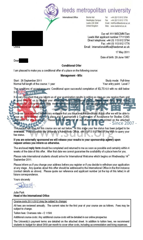 英國利茲城市大學管理學碩士