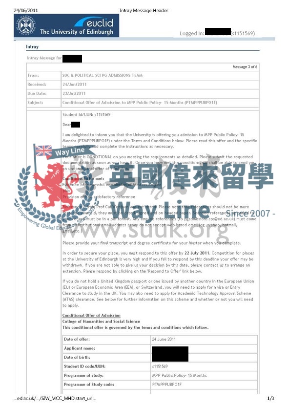 英國愛丁堡大學公共政策學碩士