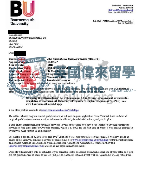 英國伯恩茅斯大學國際商務金融學碩士