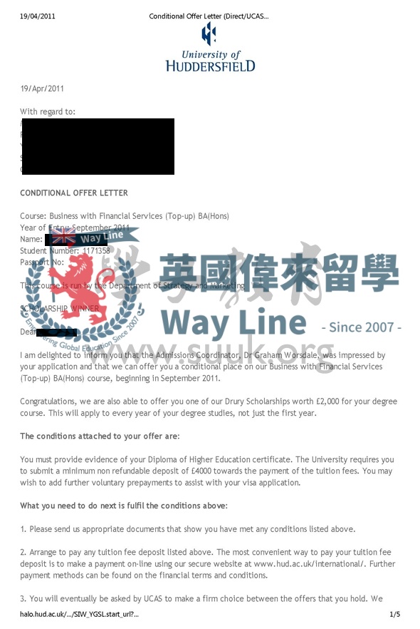 英國哈德斯菲爾德大學商務和金融服務學本科大三