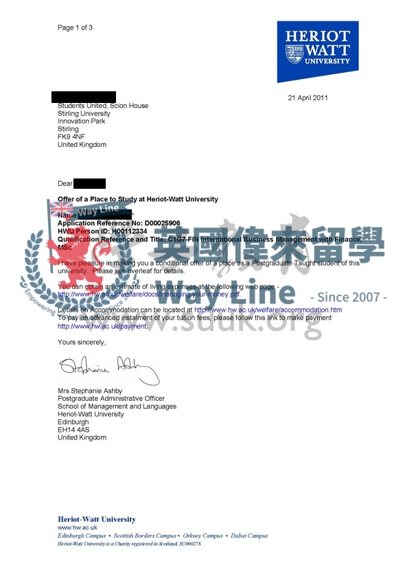 英國赫瑞瓦特大學國際商務管理和金融學碩士