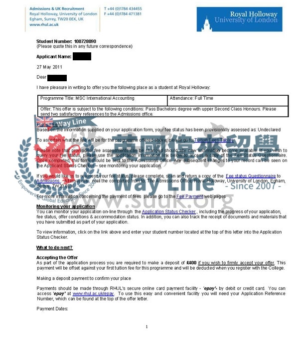 英國倫敦大學皇家霍洛威大學國際會計學碩士