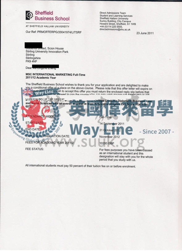 英國謝菲爾德哈雷姆大學國際營銷學碩士