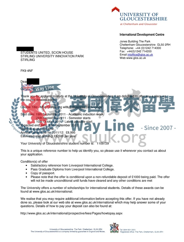 英國格洛斯特大學計算機與電子商務技術學碩士