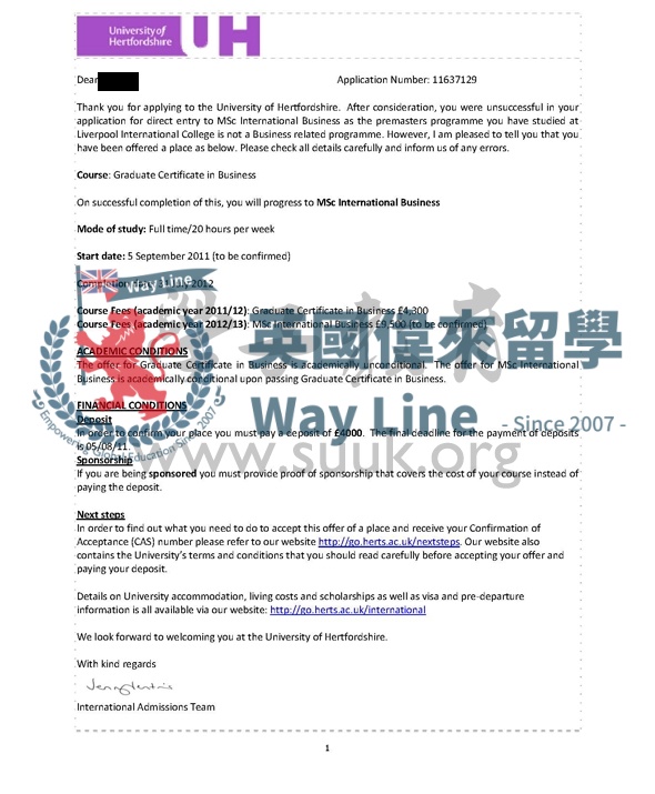 英國赫特福德大學商務學預科+國際商務學碩士