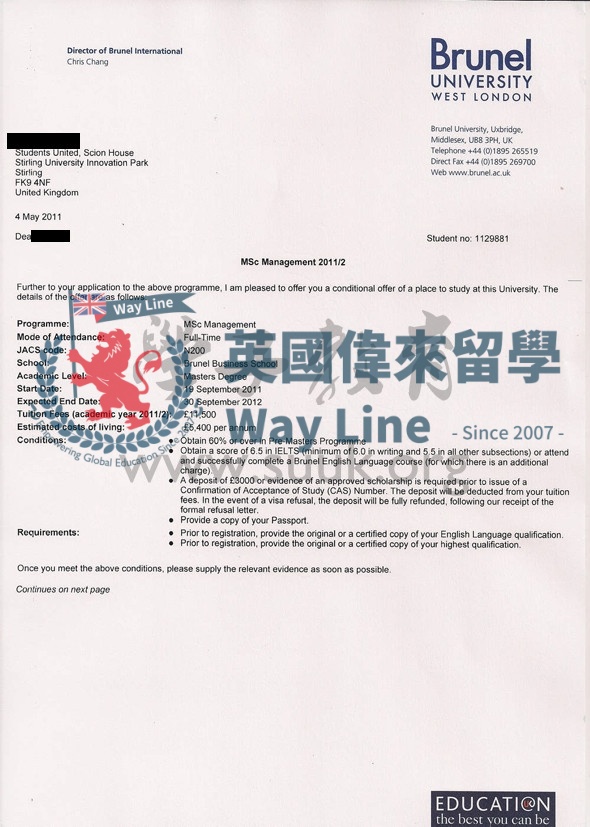 英國布魯內爾大學管理學碩士