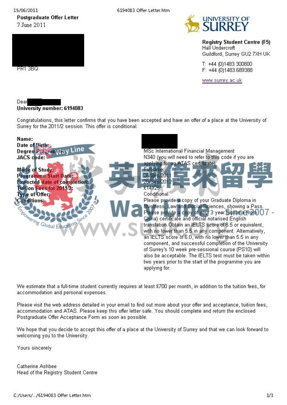 英國薩里大學國際金融管理學碩士