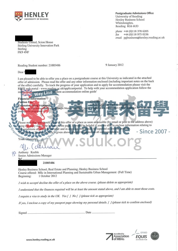 英國雷丁大學國際規劃和可持續城市管理學碩士