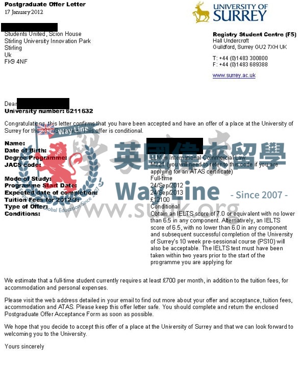 英國薩里大學國際商業法學碩士