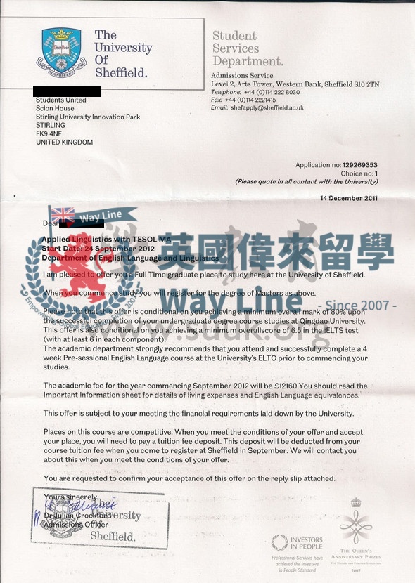 英國謝菲爾德大學應用語言學和英語教學碩士