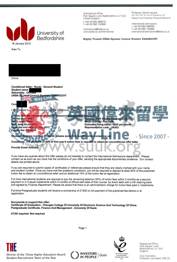 英國貝德福德大學國際人力資源管理學碩士