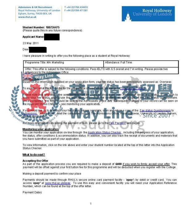 英國倫敦大學皇家霍洛威市場營銷學碩士