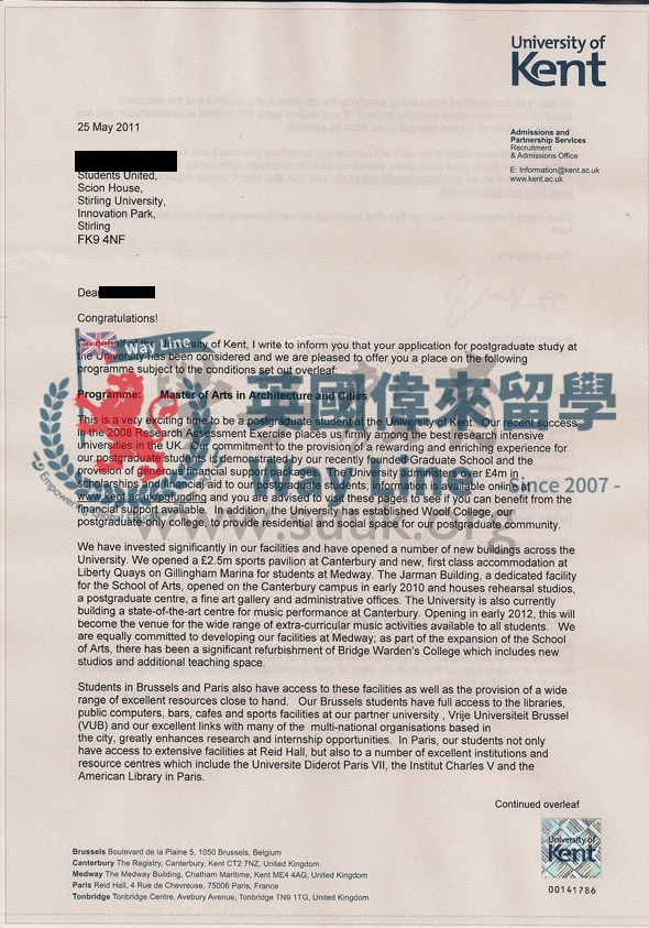 英國肯特大學建築和城市學碩士