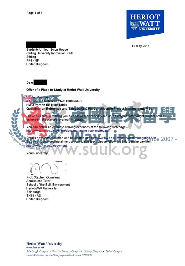 英國赫瑞瓦特大學建築項目管理學碩士