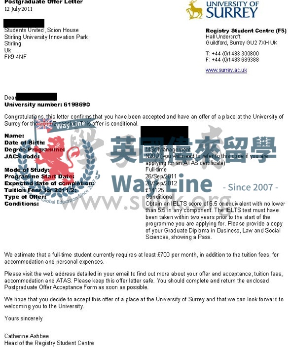 英國薩里大學管理學碩士