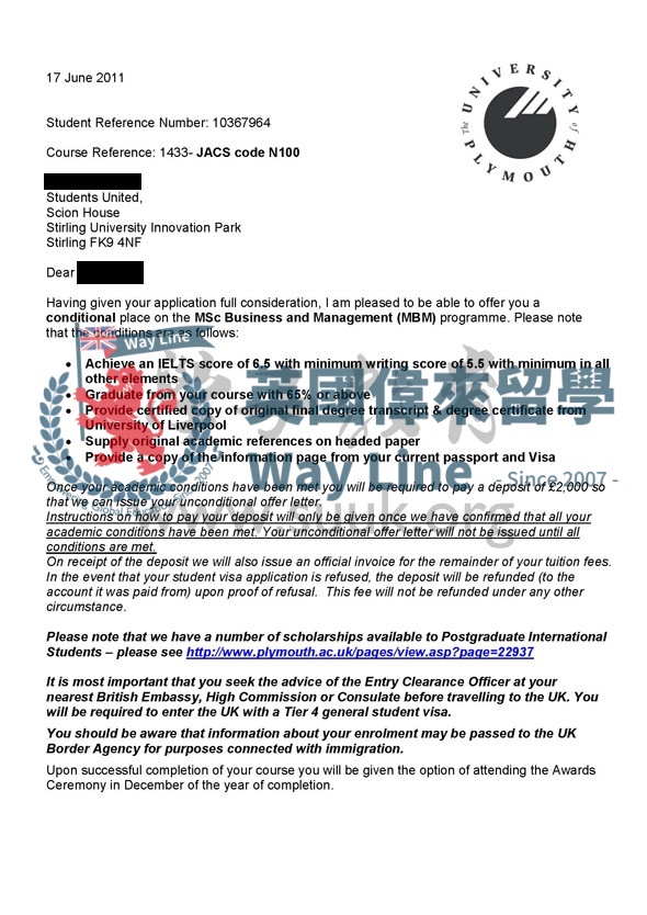 英國普利茅斯大學商務和管理學碩士