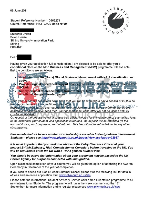 英國普利茅斯大學商務和管理學碩士