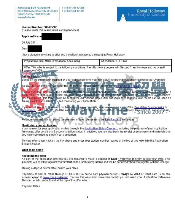 英國倫敦大學皇家霍洛威國際會計學碩士