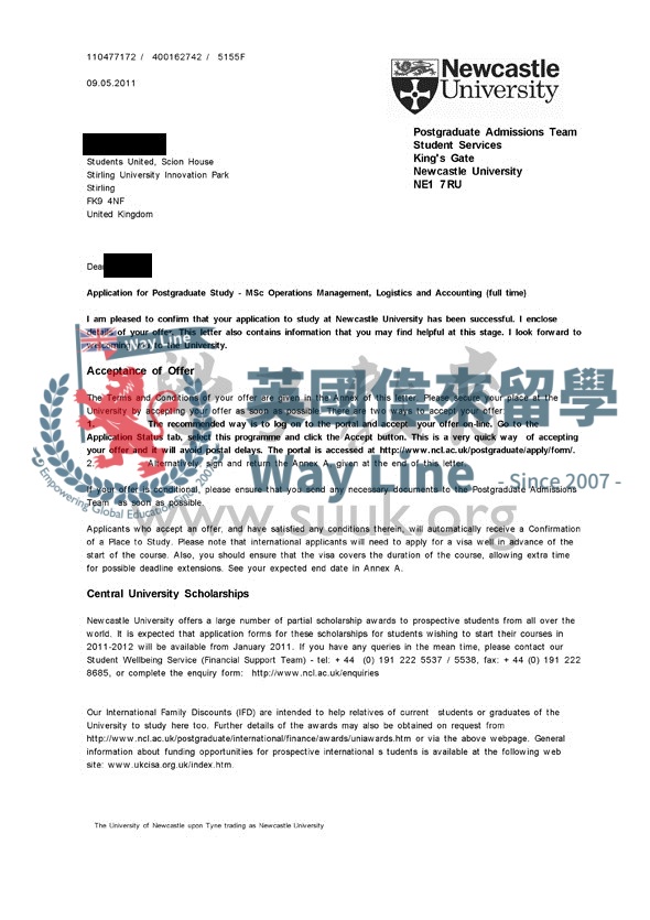 英國紐卡斯爾大學操作管理，物流和會計學碩士