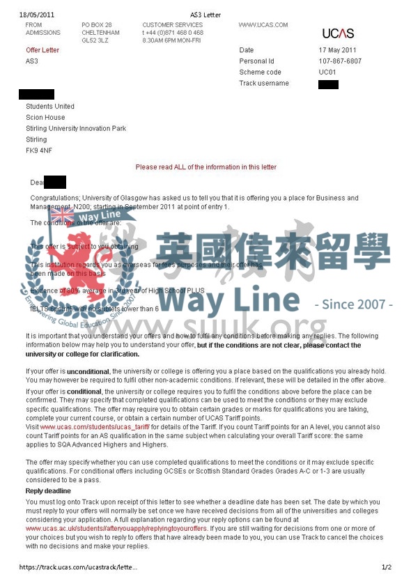 英國格拉斯哥大學商務和管理學本科