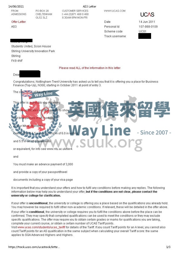 英國諾丁漢特倫特大學商務金融學本科大三