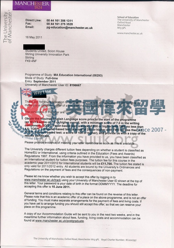 英國曼徹斯特大學國際教育學碩士