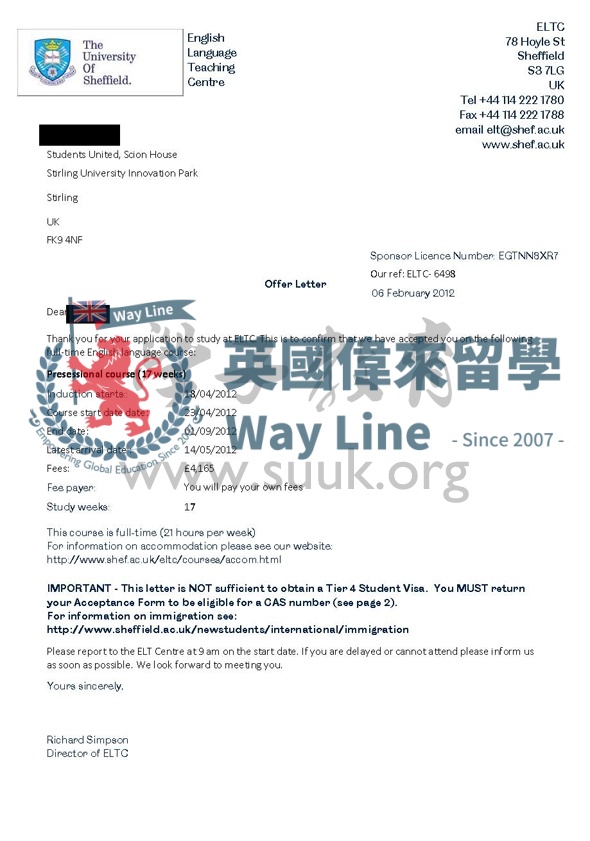 英國謝菲爾德大學17周英語語言課程