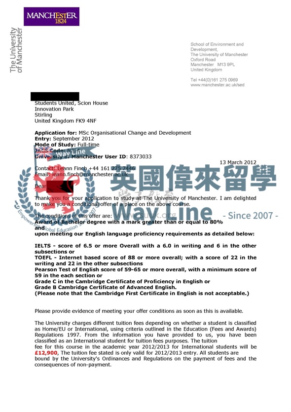 英國曼徹斯特大學組織變化及發展碩士