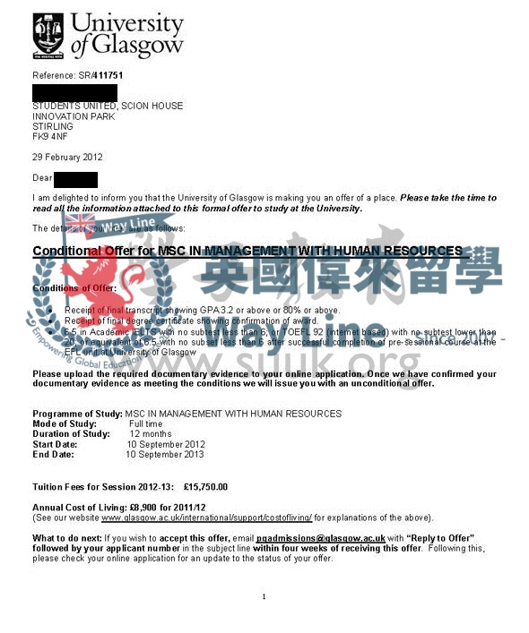 英國格拉斯哥大學管理與人力資源學碩士