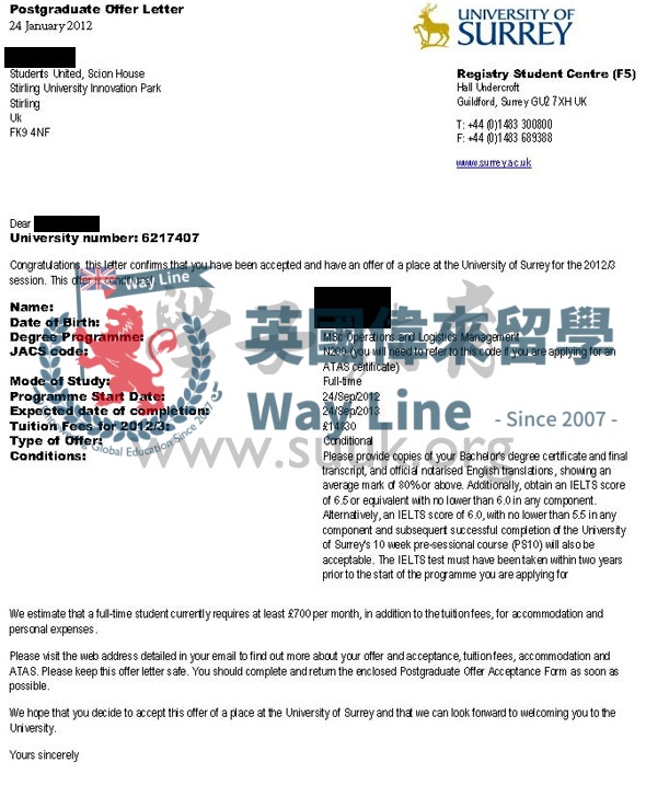 英國薩里大學運營與物流管理學碩士