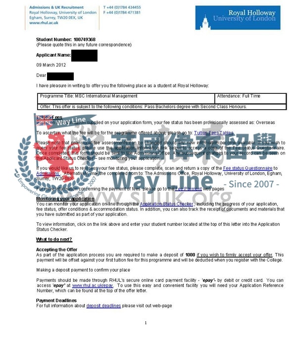 英國倫敦大學皇家霍洛威國際管理學碩士