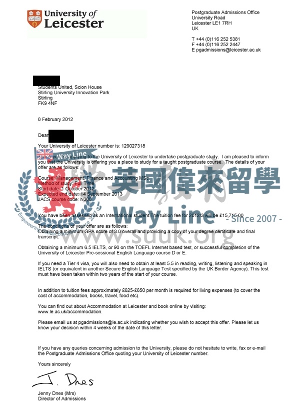 英國萊斯特大學金融和會計學碩士