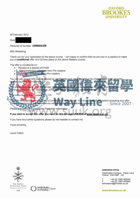 英國牛津布魯克斯大學銷學碩士學碩士