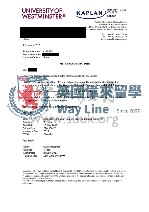 英國威斯敏斯特大學碩士預科