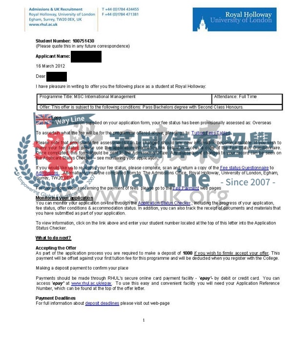 英國倫敦大學皇家霍洛威國際管理學碩士