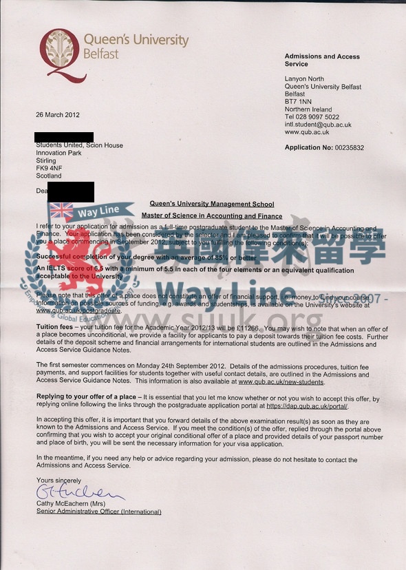 英國貝爾法斯特女王大學會計和金融學碩士