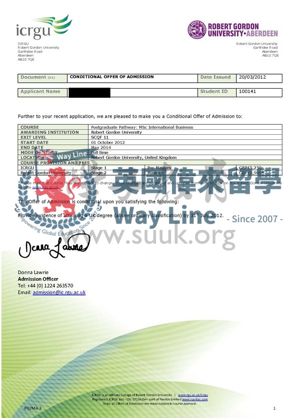 英國羅伯特戈登大學碩士預科+國際商務學碩士