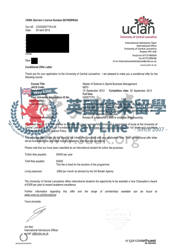 英國中央蘭開夏大學體育商務管理學碩士