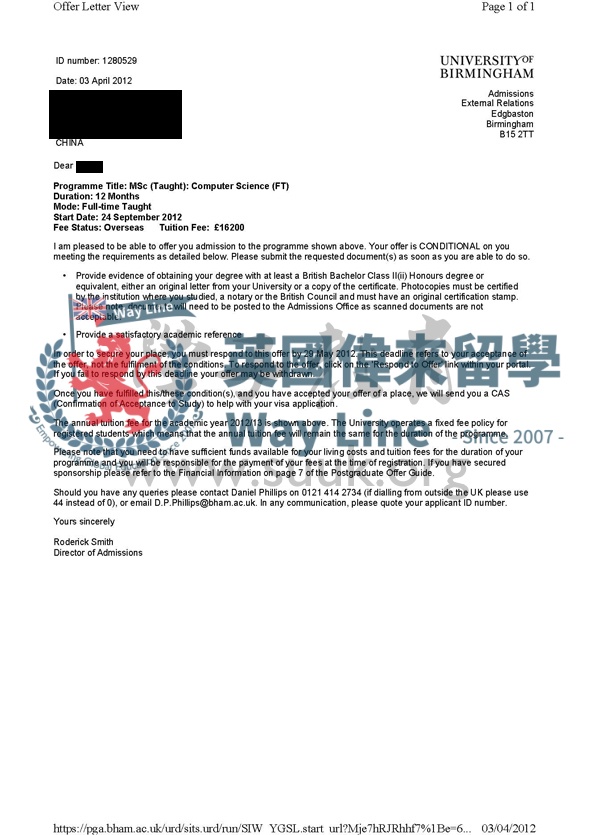 英國伯明翰大學計算機科學碩士