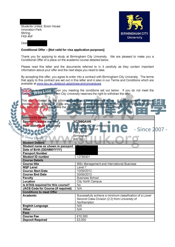 英國伯明翰城市大學管理和國際商務學碩士