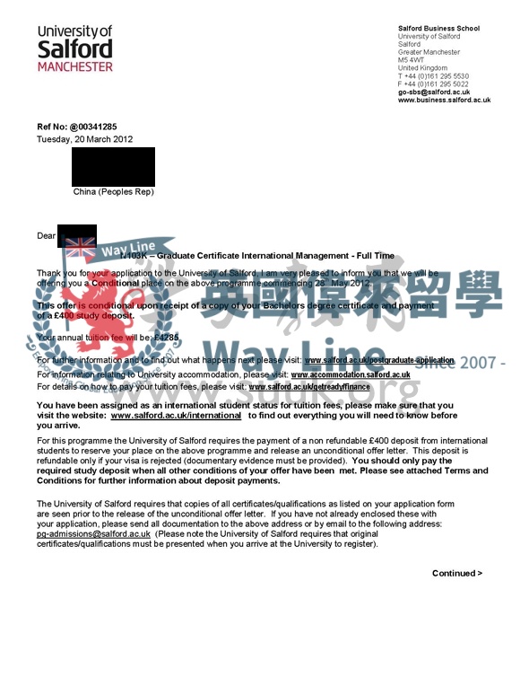 英國索爾福德大學國際管理學碩士預科