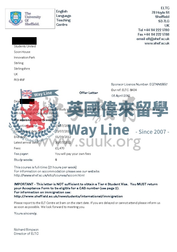 英國謝菲爾德大學6周英語語言課程