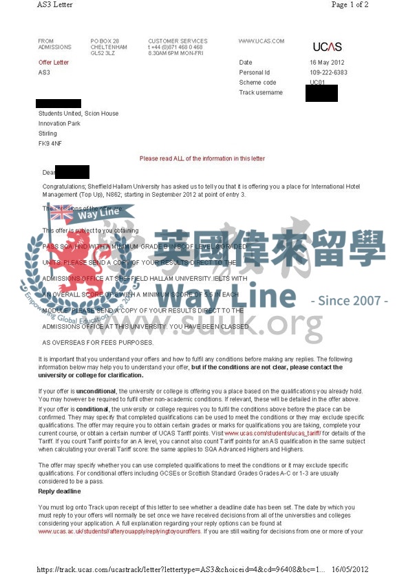 英國謝菲爾德哈雷姆大學國際酒店管理學本科大三